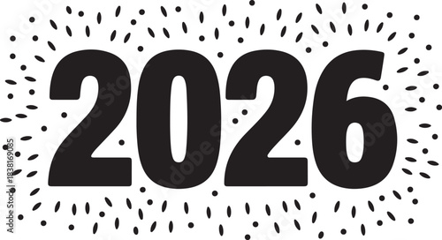 Black 2026 numbers with confetti explosion graphic