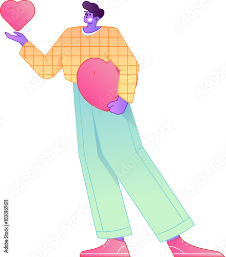 A relief illustration of a figure holding a caring hand, embodying the act of sharing affection.
