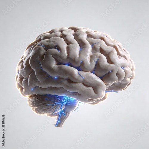 Detailed 3D Model of the Brain, Representing Cognitive Function and Mental Health