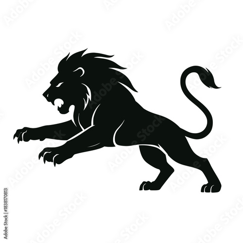 Black lion vector illustration running like a wild stallion silhouette