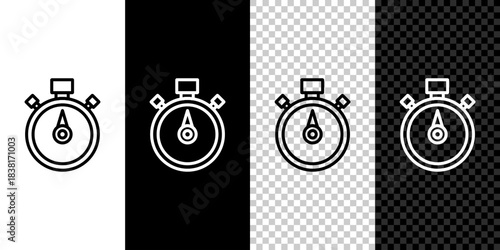 Set line Stopwatch icon isolated on black and white background. Time timer sign. Chronometer sign. Vector