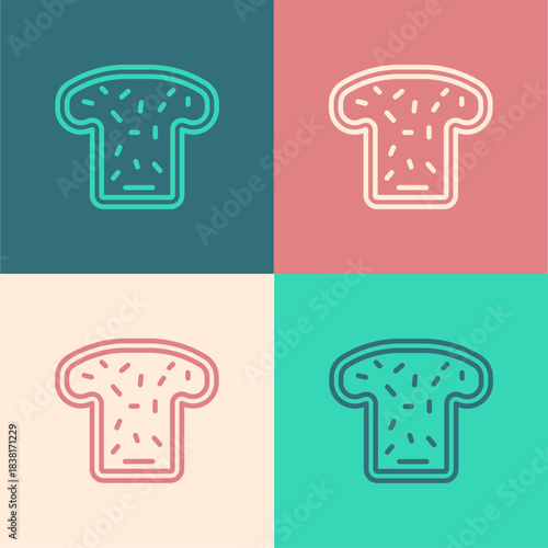 Pop art line Bread toast for sandwich piece of roasted crouton icon isolated on color background. Lunch, dinner, breakfast snack. Vector
