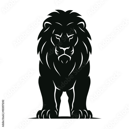 Black silhouette vector illustration of a wild feline lion head for tattoo and mascot design