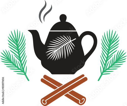 Herbal Tea Pot with Palm Leaves and Cinnamon Sticks