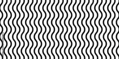Simple vector seamless pattern with vertical wavy lines, stripes, liquid shapes, bends. Simple black and white abstract waves texture. Monochrome striped background. Repeated design for print, decor