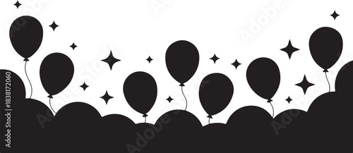 Black balloons and stars on white background vector