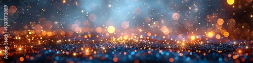 Panoramic Bokeh Background with Festive Golden and Blue Lights Abstract - Perfect for Celebrations and Special Occasions
