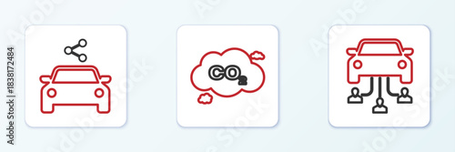 Set line Car sharing, and CO2 emissions cloud icon. Vector