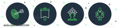Set line Flag, Target, and Head hunting icon. Vector