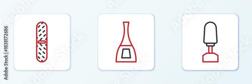 Set line Milling cutter for manicure, Nail file and Bottle of nail polish icon. Vector