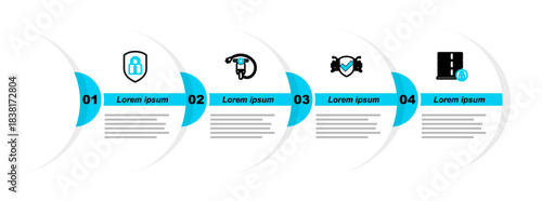 Set line Server security with lock, Cyber, Electric scooter and Shield icon. Vector