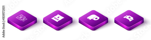 Set Isometric Radioactive waste in barrel, Bio fuel, Toilet paper roll and Eco car drive with leaf icon. Vector