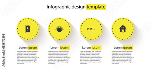 Set Mobile charging battery, Thermostat, Smart glasses and home remote control system. Business infographic template. Vector