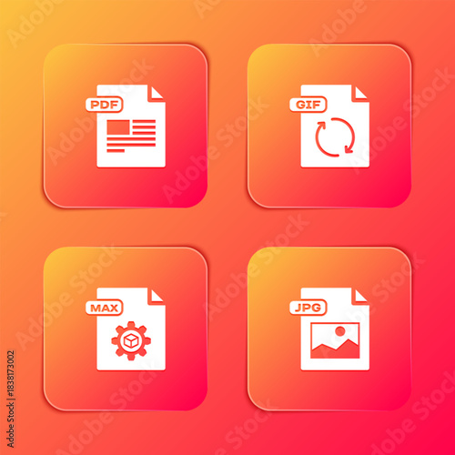 Set PDF file document, GIF, MAX and JPG icon. Vector