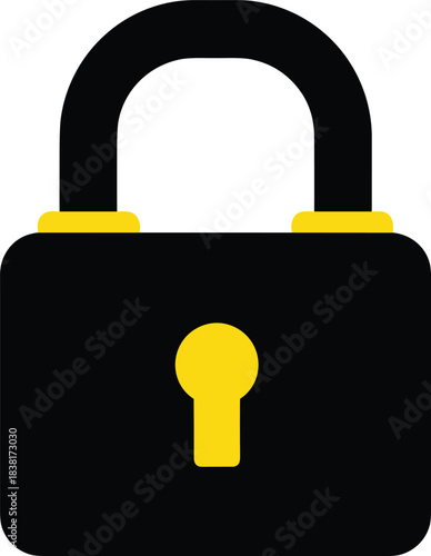 Secure black padlock with yellow accents symbolizing protection and safety