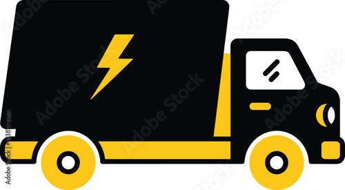 Electric delivery truck with lightning bolt symbol on a white background