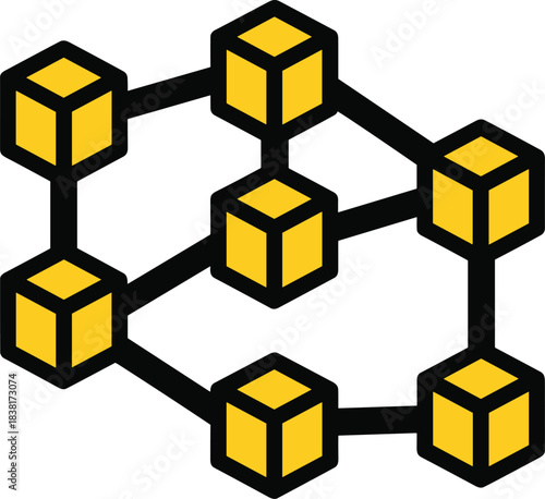 Abstract network of interconnected geometric cubes representing data or connection