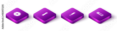 Set Isometric Gear, Shock absorber, and Car Audio icon. Vector