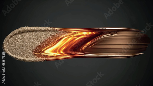 Dynamic Swirl of Metallic Bronze and Fiery Orange Paint Stroke.