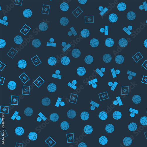 Set Earth with medical mask, Wet wipe pack, and Virus statistics on monitor on seamless pattern. Vector