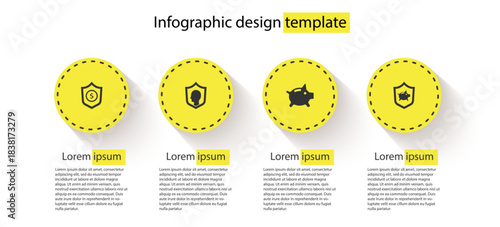 Set Shield with dollar, Life insurance shield, Piggy bank and . Business infographic template. Vector
