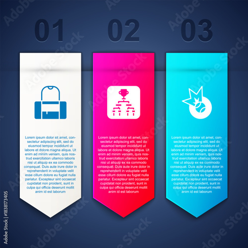 Set Sport bag, Championship tournament bracket and Baseball ball. Business infographic template. Vector