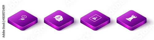 Set Isometric Dollar plant, Startup project concept, and Chess icon. Vector