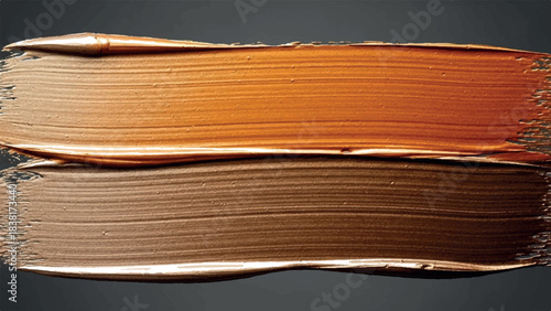 Two distinct strokes of metallic paint one golden orange and one bronze creating a rich texture.
