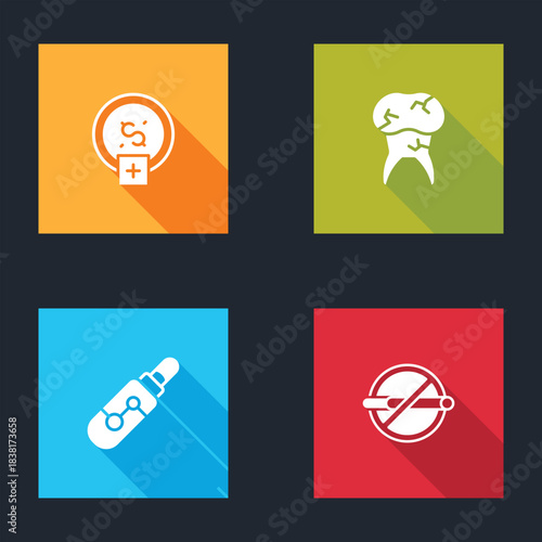 Set Stop smoking, money saving, Tooth with caries, Electronic cigarette and No icon. Vector