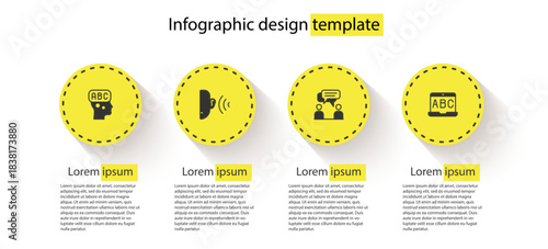 Set Learning foreign languages, Ear listen sound signal, Two sitting men talking and Foreign online study. Business infographic template. Vector