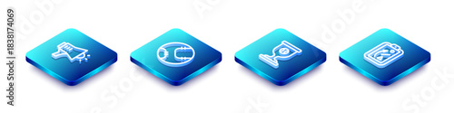 Set Isometric line Megaphone, Baseball ball, Award cup with baseball and Planning strategy icon. Vector