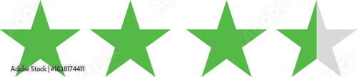 Green 3.5 Star Rating Icon, Half-Filled Stars, Review and Product Score, UI App Interface Symbol, vector transparent 