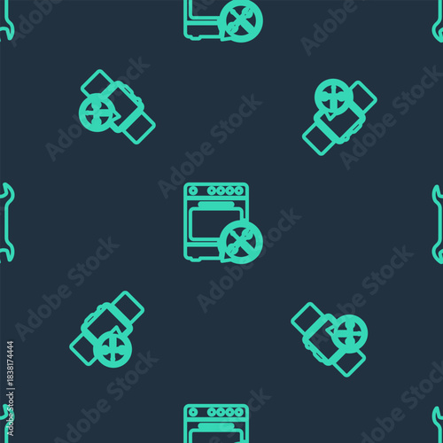 Set line Oven service, Smartwatch and Wrench on seamless pattern. Vector