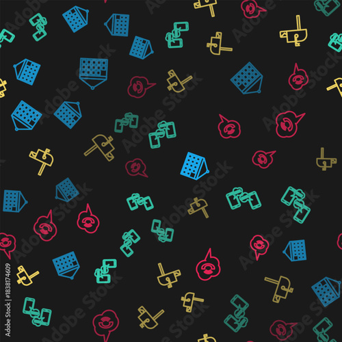 Set line Calendar, Chat messages on mobile, Open mail box and Speech bubble with phone call on seamless pattern. Vector