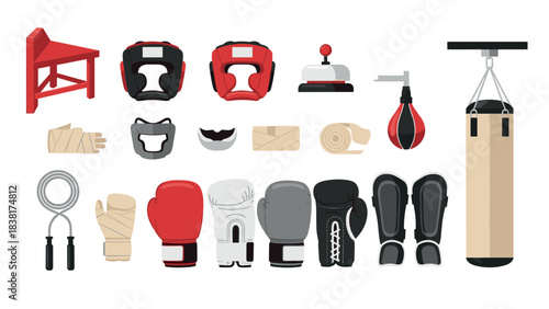 Boxing equipment collection for training and fitness design