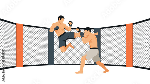 Mixed martial arts fighters in action - dynamic cage match design for sports enthusiasts