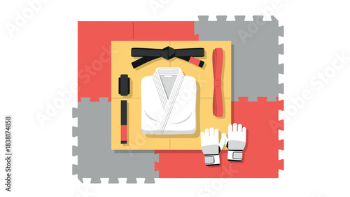 Martial arts gear and tatami mat for karate or judo training design