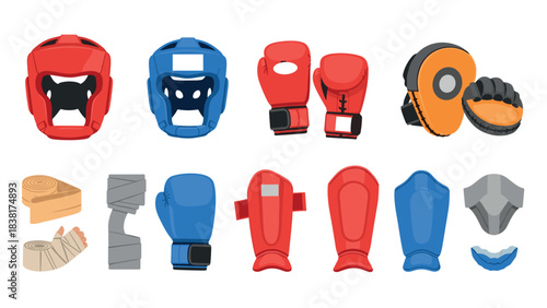 Martial arts protective gear collection: helmets, gloves, pads, and more for training and safety design