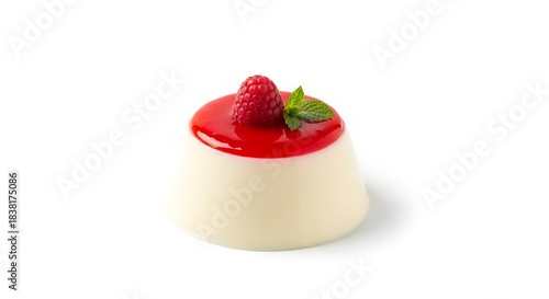 Elegant raspberry panna cotta isolated on white background
