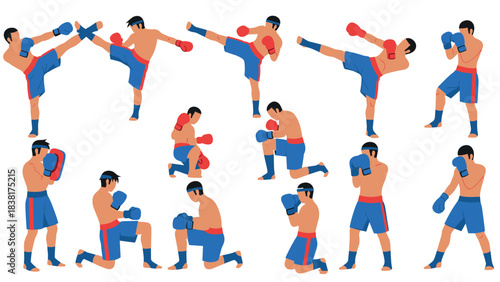 Martial arts training techniques illustration for sports education and fitness design