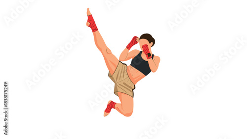 Dynamic kickboxing pose illustration for sports design and fitness motivation