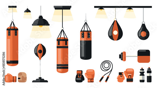 Boxing and fitness equipment collection for gym design and posters