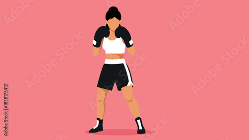 Female boxer in action on pink background for fitness motivation design