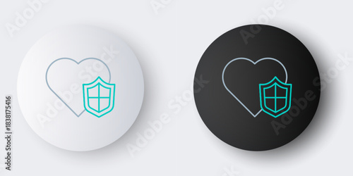 Line Life insurance with shield icon isolated on grey background. Security, safety, protection, protect concept. Colorful outline concept. Vector