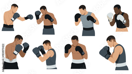 Diverse boxing techniques illustrated for sports training and fitness design