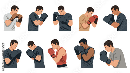 Diverse boxing stances collection for sports training illustrations and fitness design