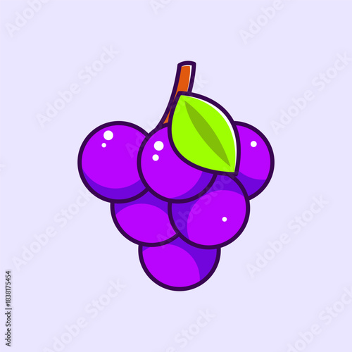 Cute Grape Vector Illustration – Colorful Fruit Cartoon Icon for Food, Snack, and Healthy Lifestyle Design
