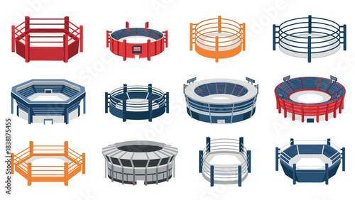 Diverse wrestling and boxing arenas collection for design and sports themed projects