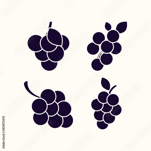Solid Grape Vector Bundle – Simple Fruit Icons for Market, Food Label, Healthy Snack, and Minimal Design