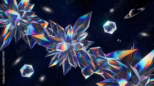 Abstract prismatic crystals floating in space reflecting colorful light ideal for futuristic designs and geometric patterns high quality 3d render background wallpaper